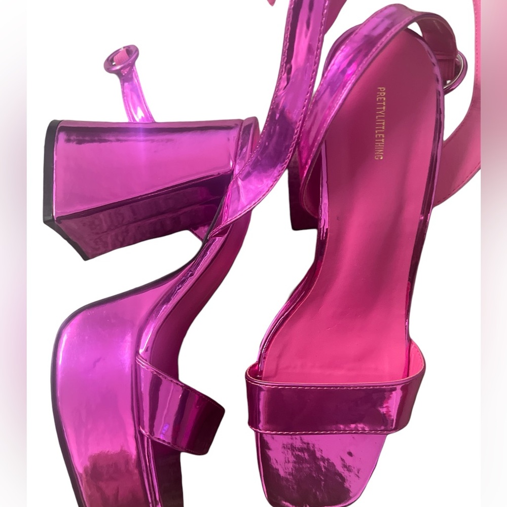 Pretty Little Thing pink metallic platform sandals. UK 6